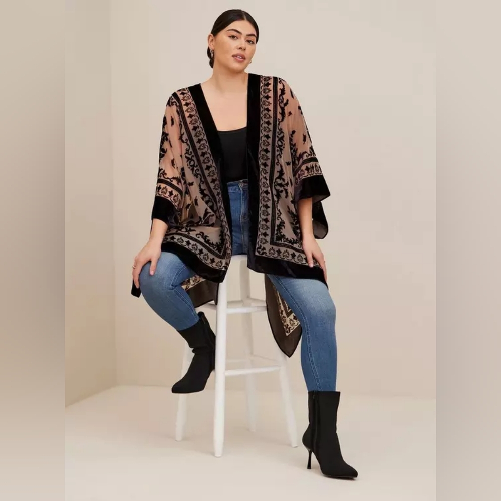 NWT Torrid | Burnout Ruana Velvet Roses on Sheer Fabric